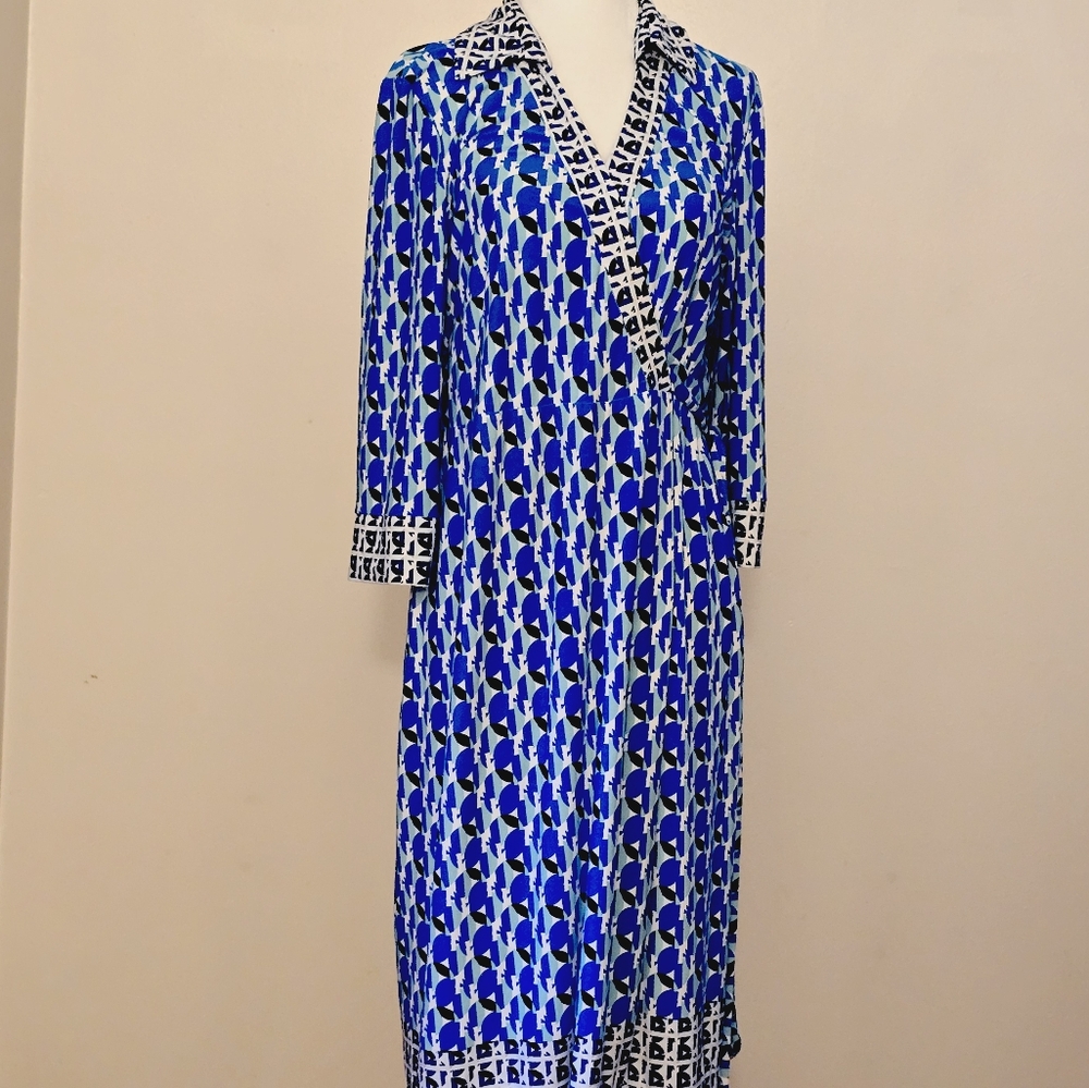 Muse Women's Large Blue Geometric Pattern Wrap Dress